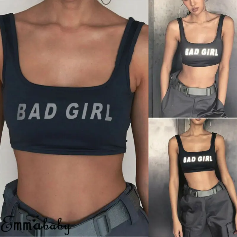 Женский светоотражающий топ на бретельках майка без рукавов с буквенным принтом