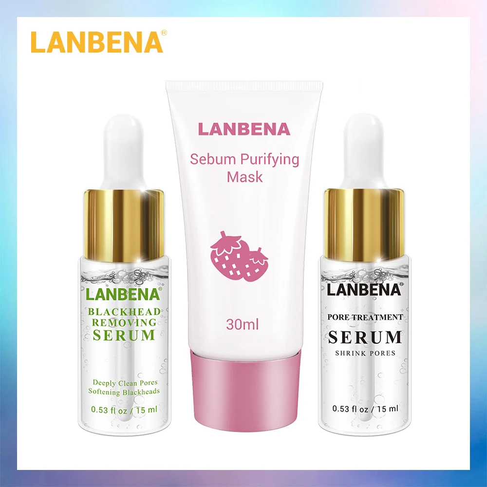 LANBENA, маска для удаления черных точек с клубникой+ эссенция с полосками пор, черная маска, маска для пилинга, лечение акне, маска для носа, 3 шт