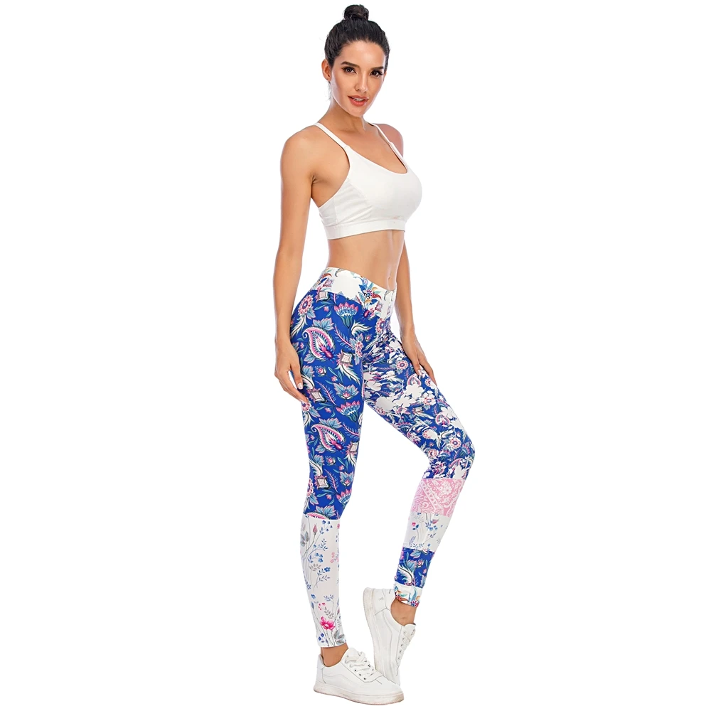 Женские леггинсы для фитнеса Zohra синие облегающие с цветочным принтом и вышивкой