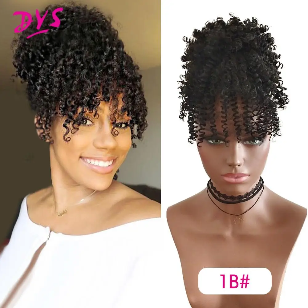 

Deyngs Synthetic Afro Kinky Curly Hair Ponytail with Bangs African American Short Wrap Drawstring Puff Ponytail Hair