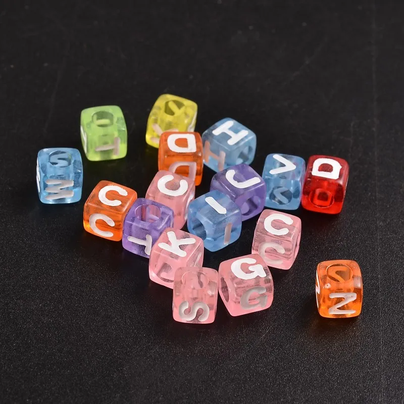 

500g Transparent Acrylic Letter Beads Cube Mixed Color about 7mm wide 7mm long hole: 4mm about 1300pcs/500g