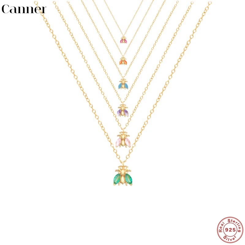 

Canner 925 Sterling Silver Choker Necklace For Women INS Geometric Bee Insect Clavicle Pendant Necklace Fine Jewelry collares W5