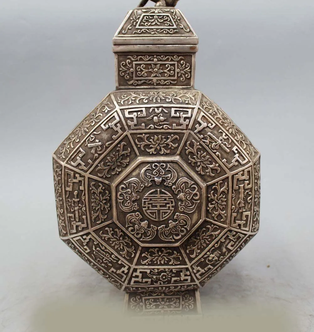 14 &quotпомеченный Китайский серебряный Килин восемь ваза для сокровищ цветочный