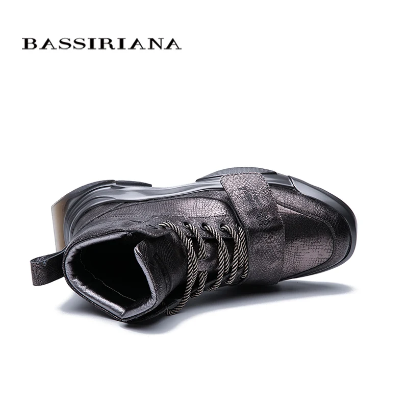 BASSIRIANA2019 зимние новые женские туфли плоские повседневные кожаные теплые туфли металлический цвет кожа мода тенденция