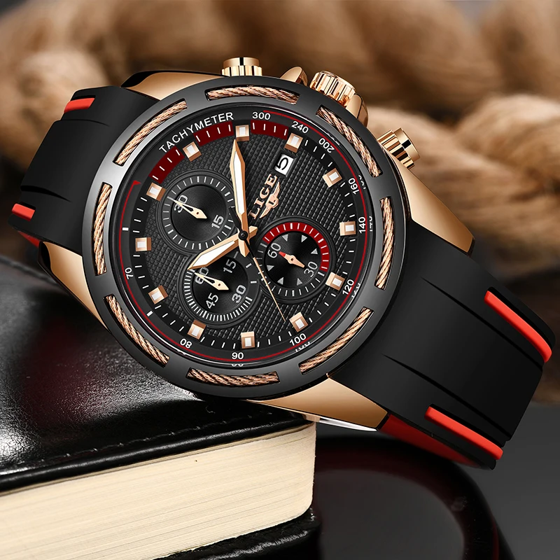 Relogio Masculino 2019 LIGE New Mens Watches Top Brand Luxury Silicone Strap Sport Waterproof Chronograph Gold Quartz Wristwatch | Наручные
