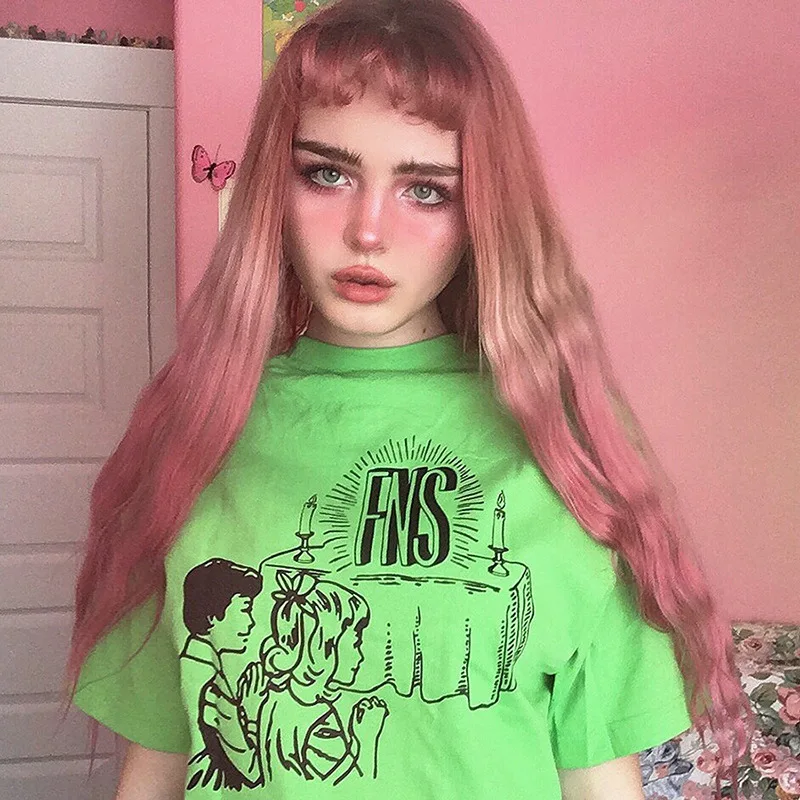 Goth Dark Neon свободные футболки с принтом в готическом стиле гранж буквами из