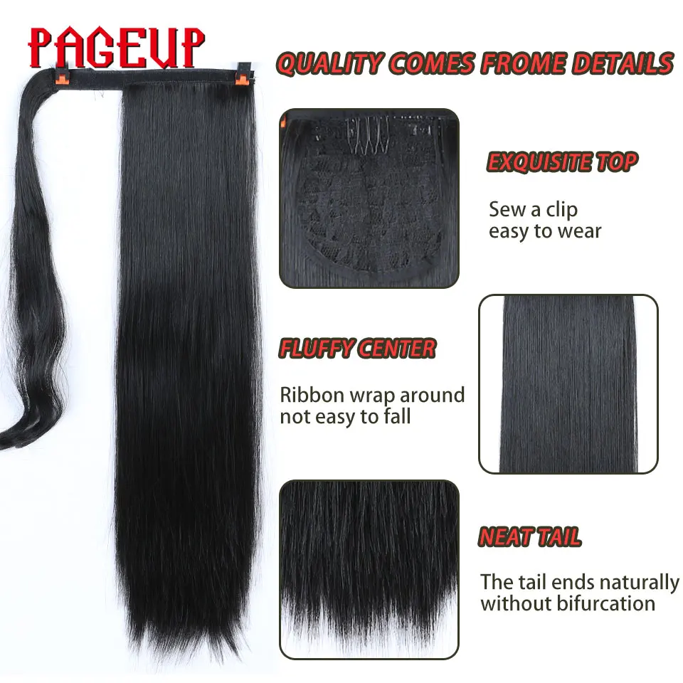 24 Inchs Curly Straight Ponytail Clip In Synthetic Hair Extensions Wrap on Hairpieces Fake Pageup | Шиньоны и парики