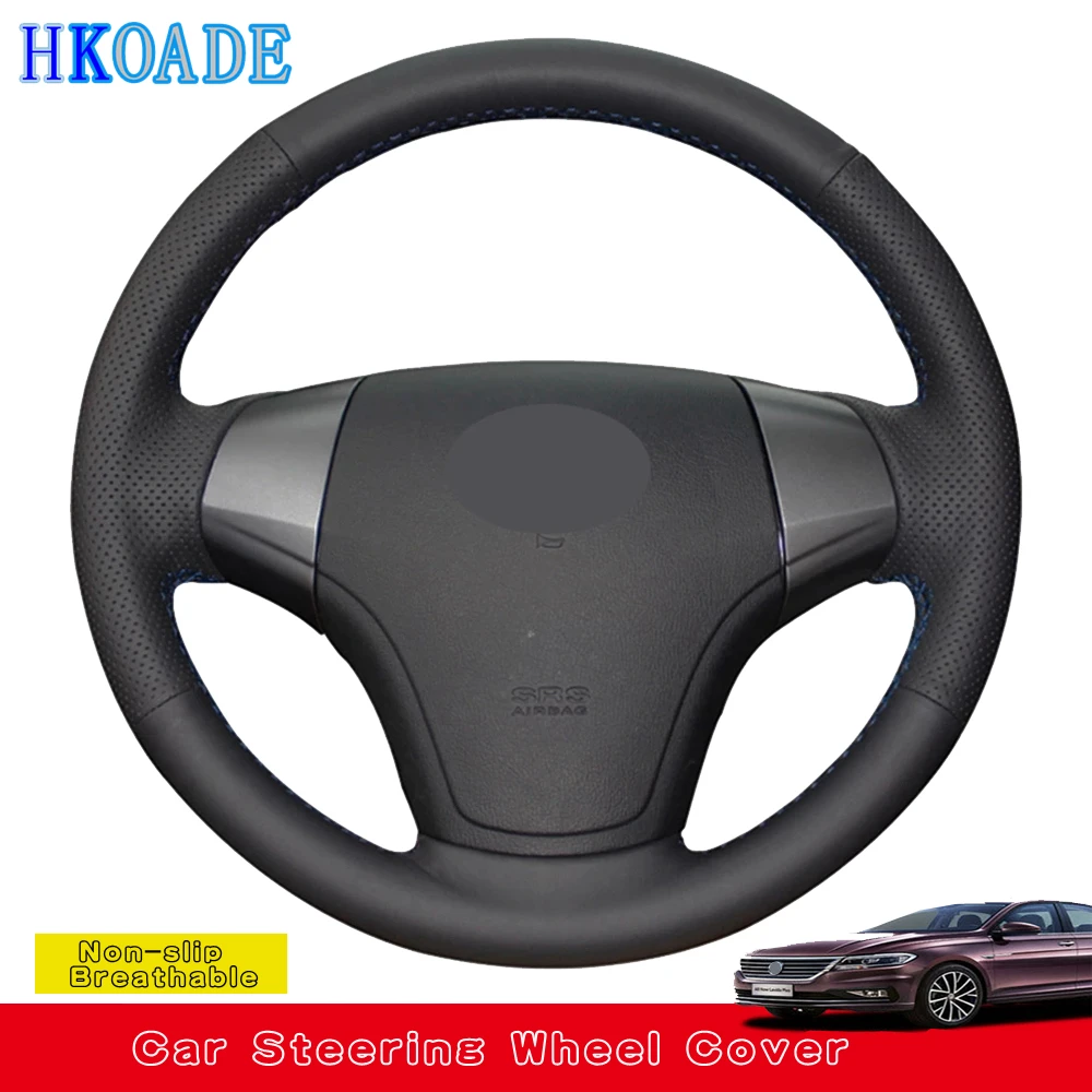 

Сшитая вручную черная Удобная искусственная кожа, автомобильные аксессуары, чехол на руль для Hyundai Elantra 2008-2010