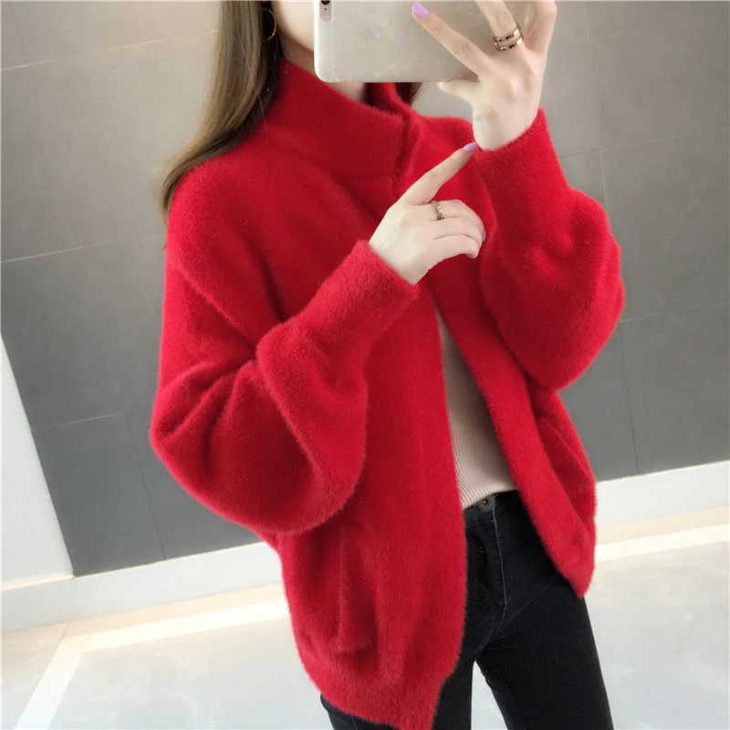 Sweater Women Cardigan Coat 2020 Autumn New Loose Imitation Mink Cashmere Tops Female Short Knit Outerwear AN298 |