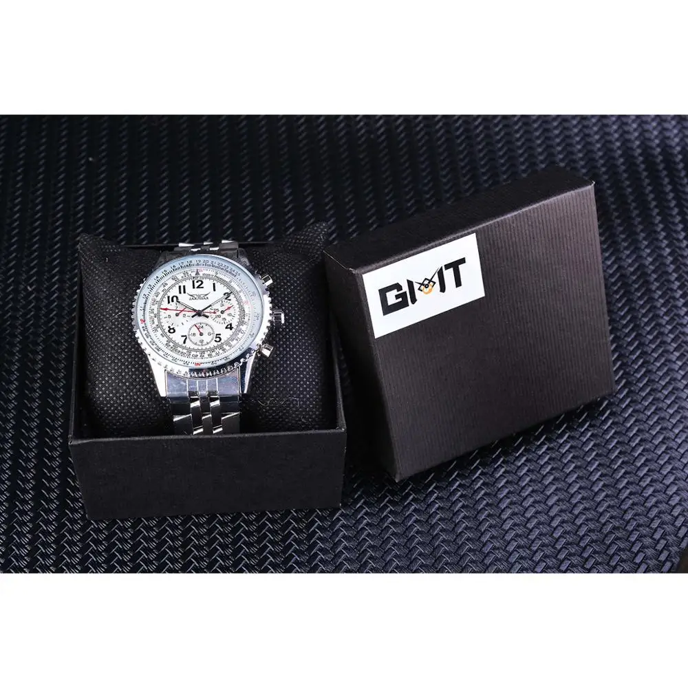 

Jaragar Brand Luxury Mechanical Mens Watches Automatic Silver 3 Sub Dial Calendar Masculino Sport Business Stainless Steel Clock