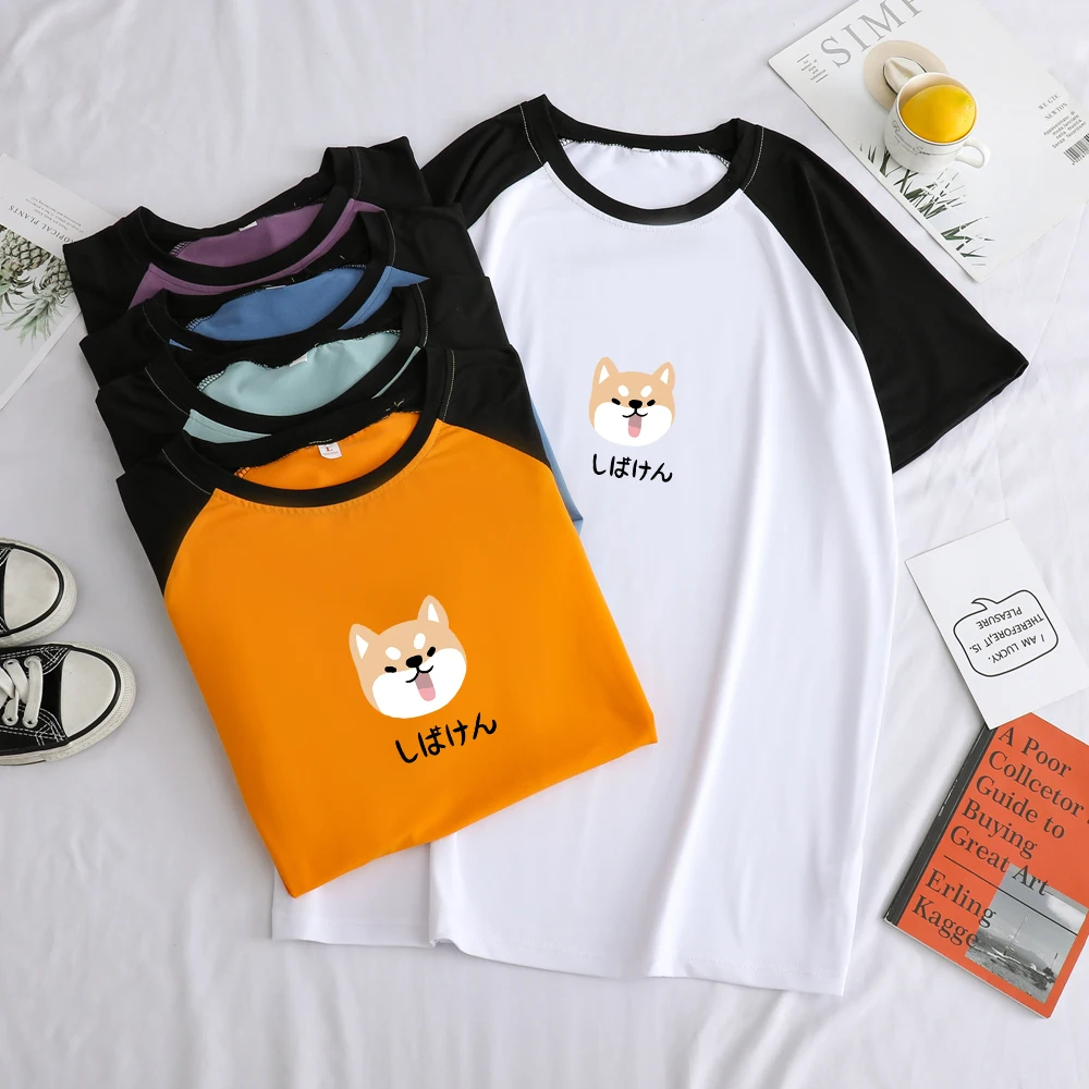 Summer New Arrival Hit Color T Shirt Short Sleeve Kawaii Cute Cartoon Shiba Print Tshirt Men Streetwear Harajuku Tee Homme | Мужская