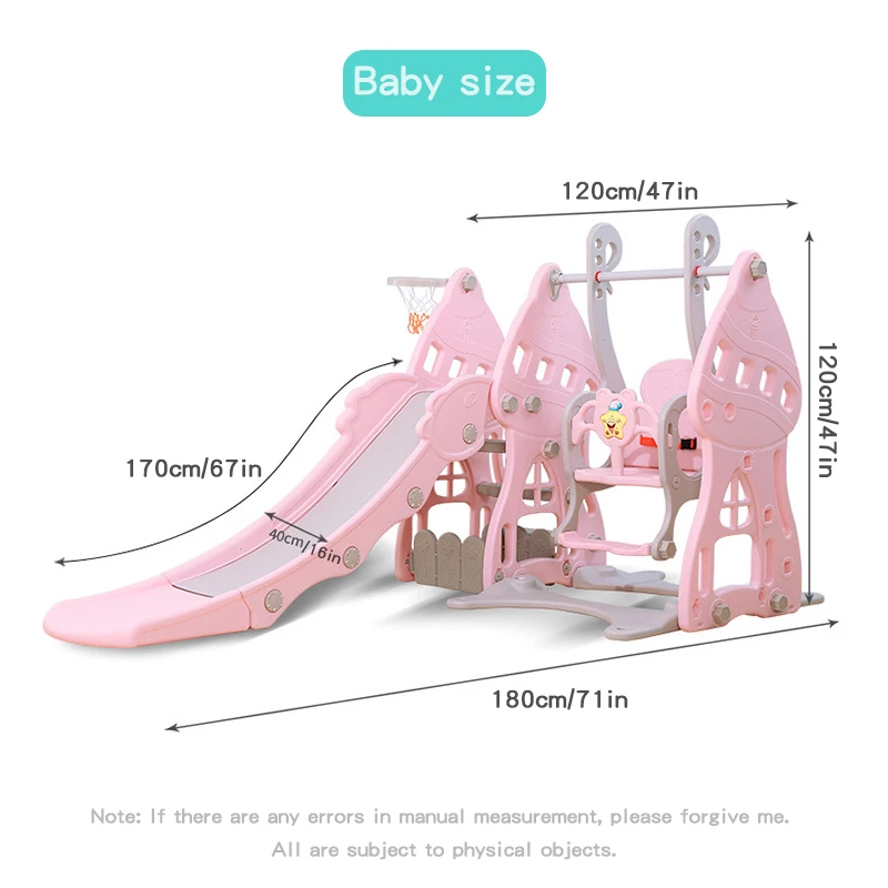 

3 in 1 Kids Slides And Swing Basketball Box Child Home Playground Plastic Slides Indoor Eco-friendly Slider with Swing+MP3 Music