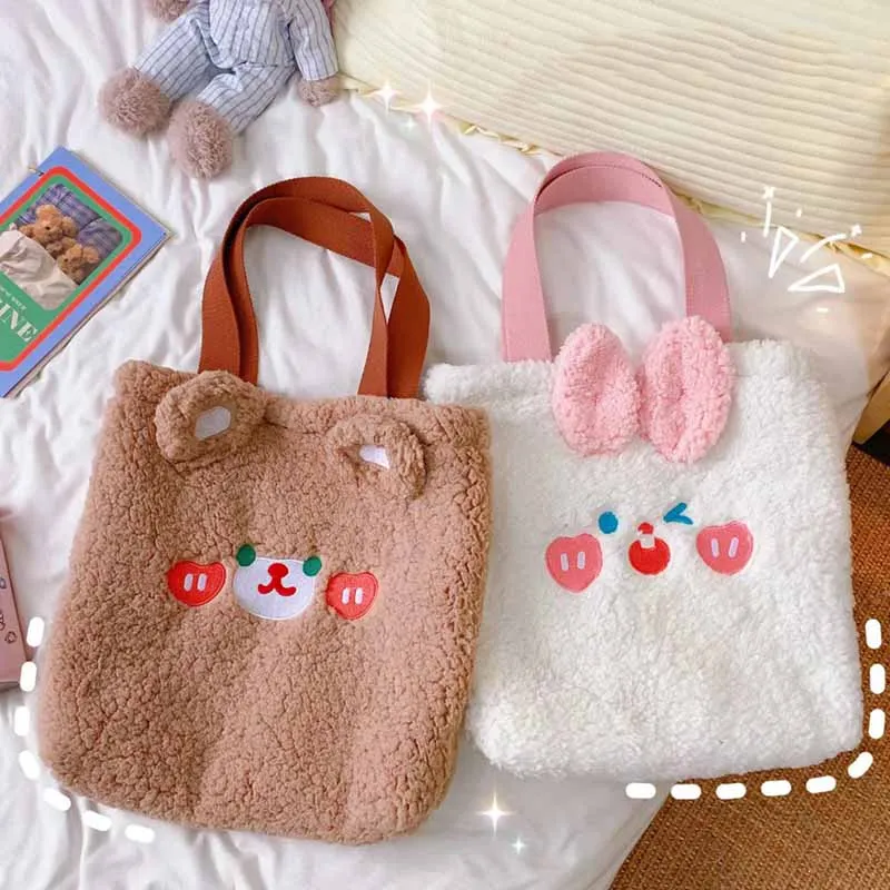 

Plush Bag for Women Shopper Female Kawaii Designer Handbags Environmental Storage Reusable Girls Winter Canvas Shoulder Tote Bag