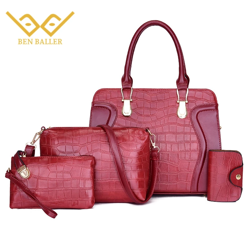 

Женские сумки Ben Ballar с крокодиловым узором и ручками, модная квадратная композитная сумка из искусственной кожи на молнии через плечо, однот...