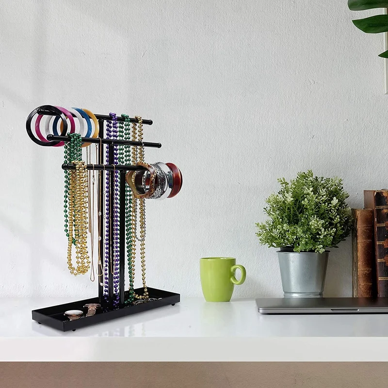 

Jewelry 3 Layers Desktop Display Manager 3 Pole Metal Tree Adjustable Earring Necklace Bracelet Storage Rack