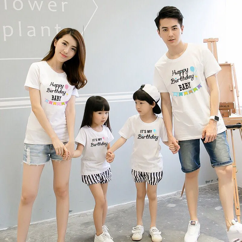 

Birthday Family T Shirt Happy Birthday Mommy Daddy Baby Honney Tee Shirt Family Look Kids Women Men Couple Party Tees Tops Gift