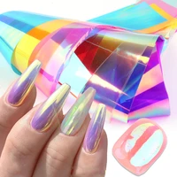 8pcsset aurora nails glass foil film sticker transfer paper holographic nail art stickers ice cube manicure nail diy decoration