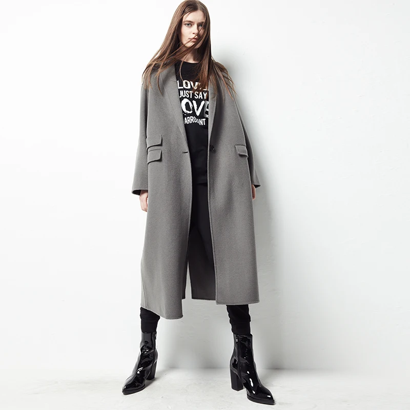 

Fashion Tide Winter New Casual Fashion Temperament Women Loose Plus Solid Color Double-faced Cashmere Woolen Coat TC599