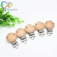 50pcs 30mm natural beech wood pacifier holder round dummy clip diy infant soother chain accessories bpa free baby pacifier clips