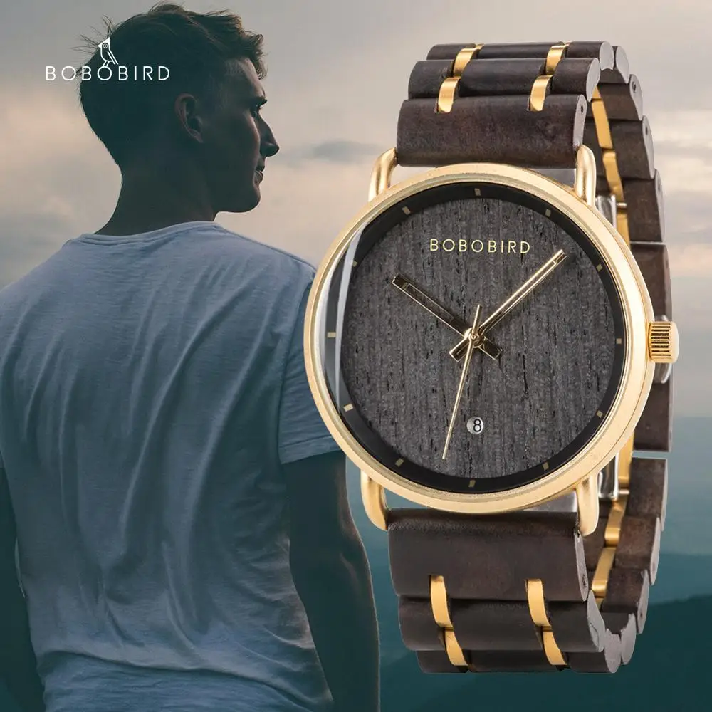 BOBO BIRD мужские часы деревянные модные женские ручной работы дисплей дата эбеновое