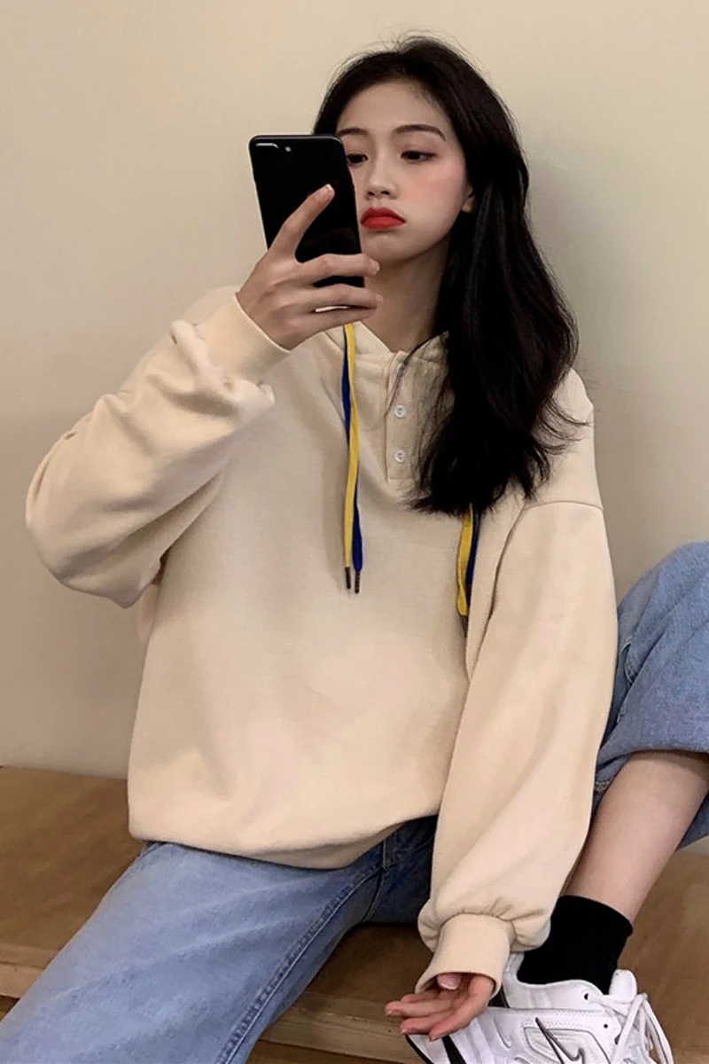 

Harajuku Oversized Streetwear Hoodies Women New Spring Casual Hooded Two Draw String Drop Shoulder Sweatshirts Streetwear Tops