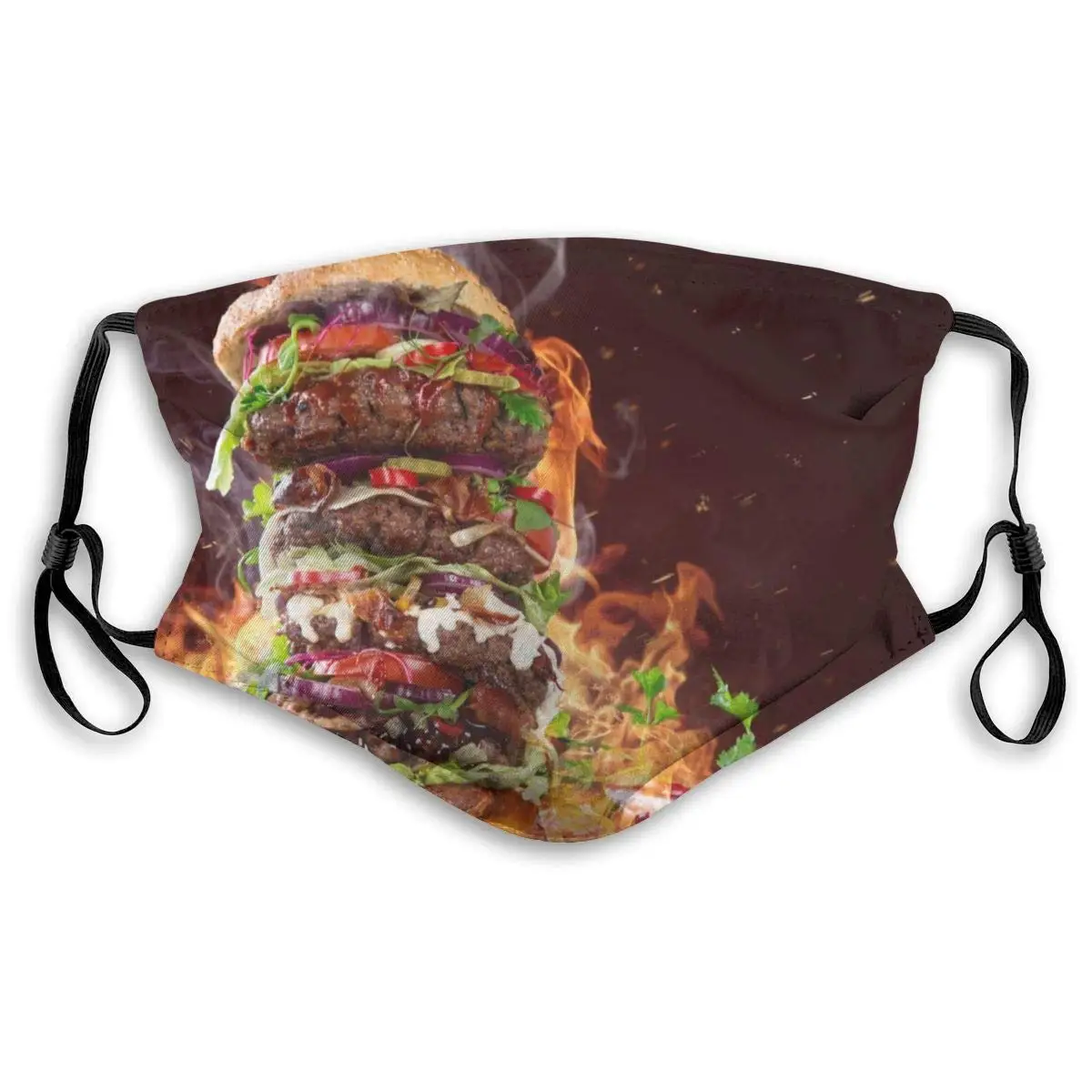 

Fast Food Hamburger Meat Washable Reusable Mask, Anti Dust Half Face Mouth Mask For Kids Teens Men Women With Adjustable Ear