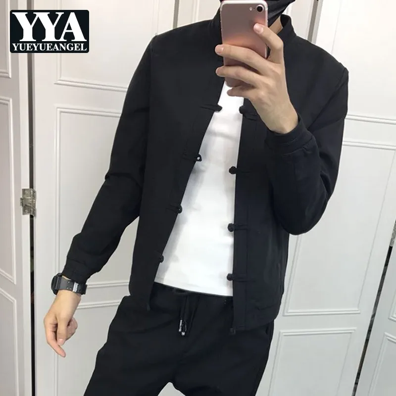 

Винтажная Мужская Повседневная модная короткая приталенная однобортная куртка в китайском стиле с карманами и круглым вырезом, этническая...