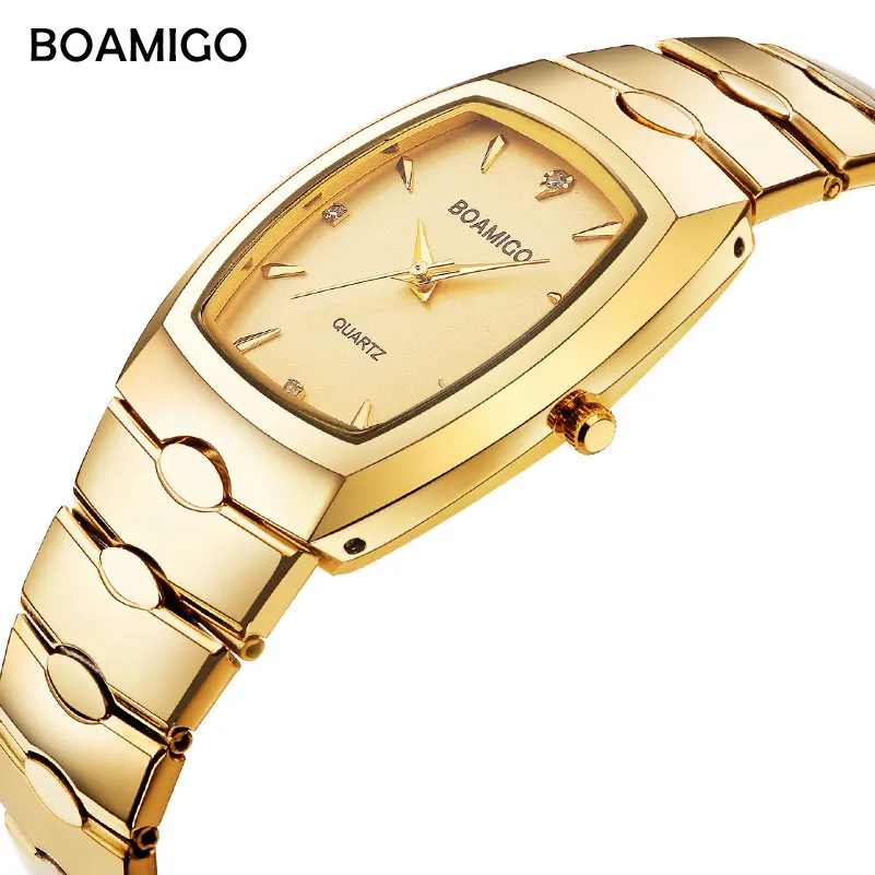 

boamigo men watches luxury fashion quartz watch gold stainless steel portable business wristwatch male clock relogio masculino