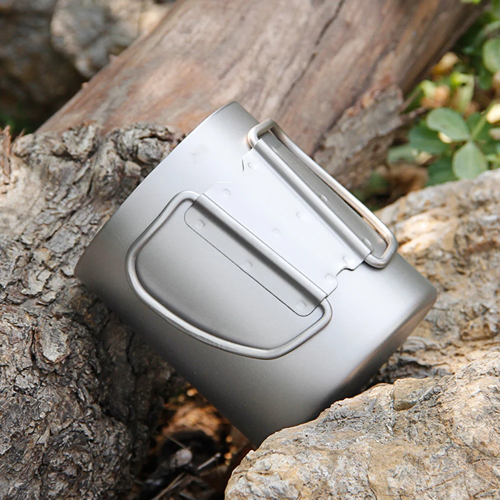 

Lixada Titanium Double Wall Cup Outdoor Water Cup Camping Coffee Tea Cup Mug with Foldable Handle Camping Tableware