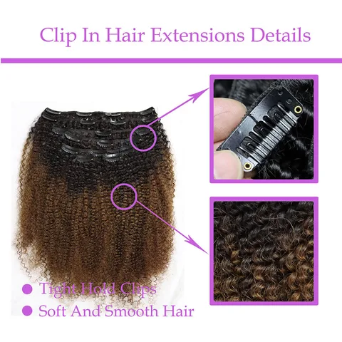 Коричневые заколки для наращивания волос с эффектом омбре, афро вьющиеся человеческие волосы 1B 4, 120 грамм, заколки для натуральных волос для африканских черных женщин, девочек