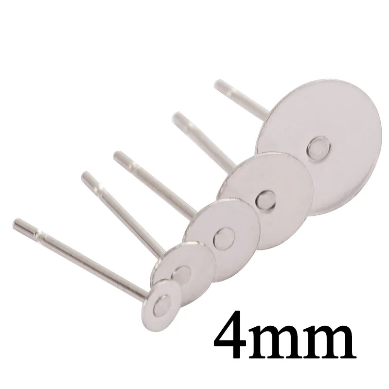4mm 100 шт./лот, пустые серьги из нержавеющей стали, шпильки, стальная цветная плоская круглая подставка для сережек, ювелирные изделия, принадлежности - Цвет: 4mm