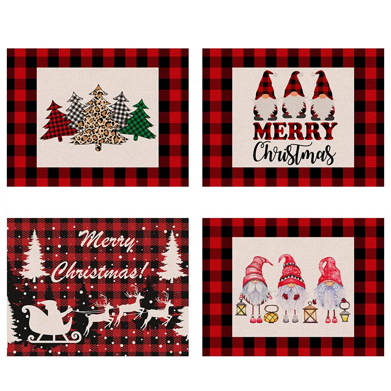 

2021 Christmas Placemat Christmas Flower Christmas Plaid Dwarf Pattern Coffee Table for Living Room Table Cloth Manteles De Mesa
