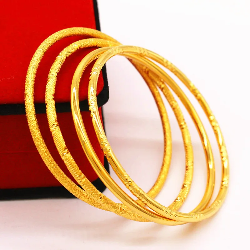 

New Arrived 1pcs pure gold color 3mm thick Circle bracelet & bangle for women,Love Gold Filled Cuff Bracelet women jewelry