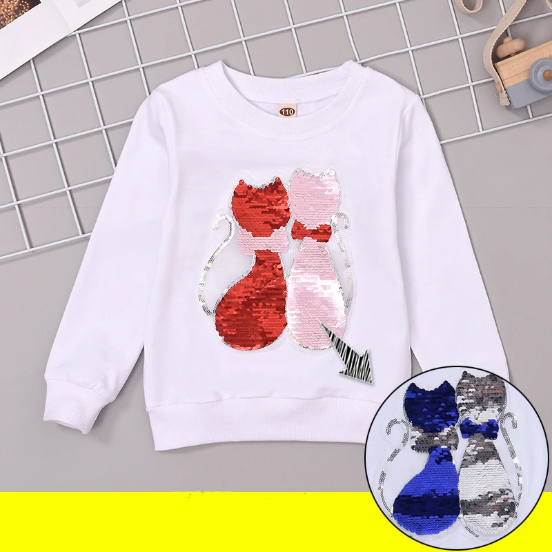Color b01 Модная футболка для девочек; осенние толстовки с длинными рукавами с блестками для подростков; Детские хлопковые топы с сердечками; детская спортивная одежда с блестками - Цвет: Color b01