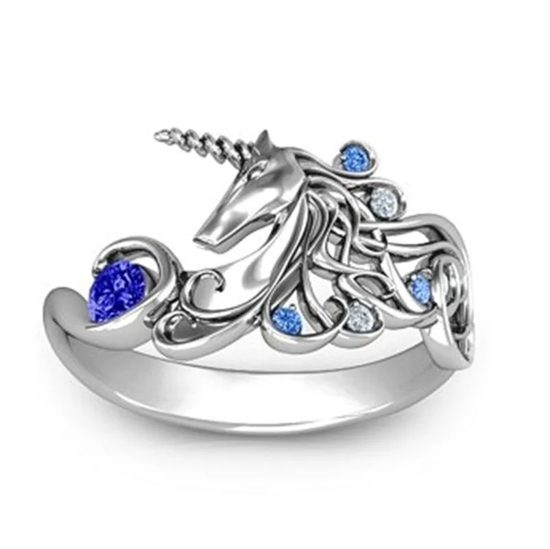 

Sweet Dreamy Princess Cut Colorful Zircon Inlaid Unicorn Engagement Wedding Ring