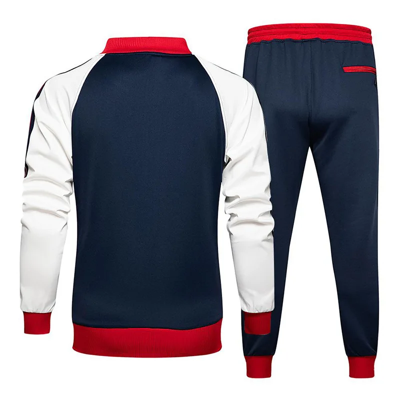 

New sports suits for young men fashion retro matching color contrast men's suits men tracksuit sweatsuit wholesale sweatsuits