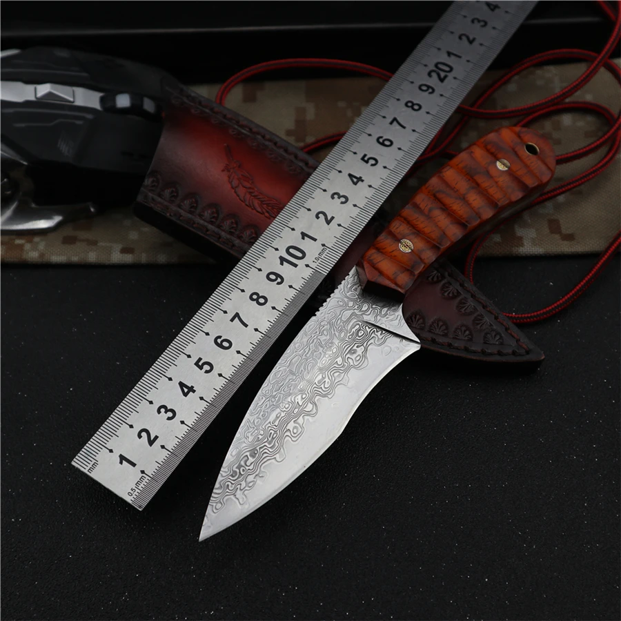 

Outdoor Pocket Knife Hunting CS GO Tactical Knives Self Defense Survival Knife Damascus Fixed Blade Sandalwood Handle EDC Tools