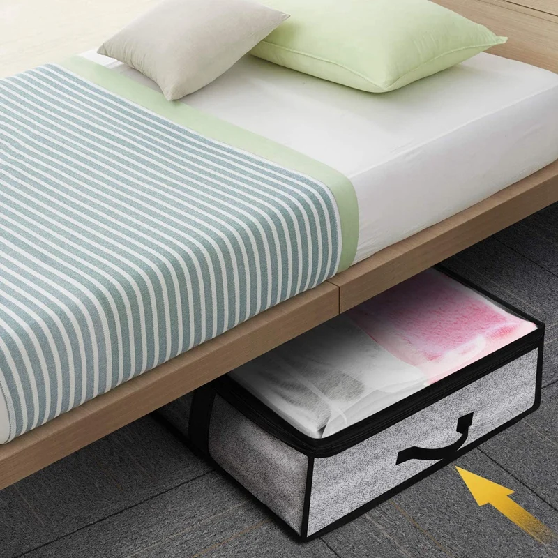 

90L Large Under Bed Storage Bag with Zips 2 Pack Foldable King Size Thick Breathable Underbed Clothes Storage Bags
