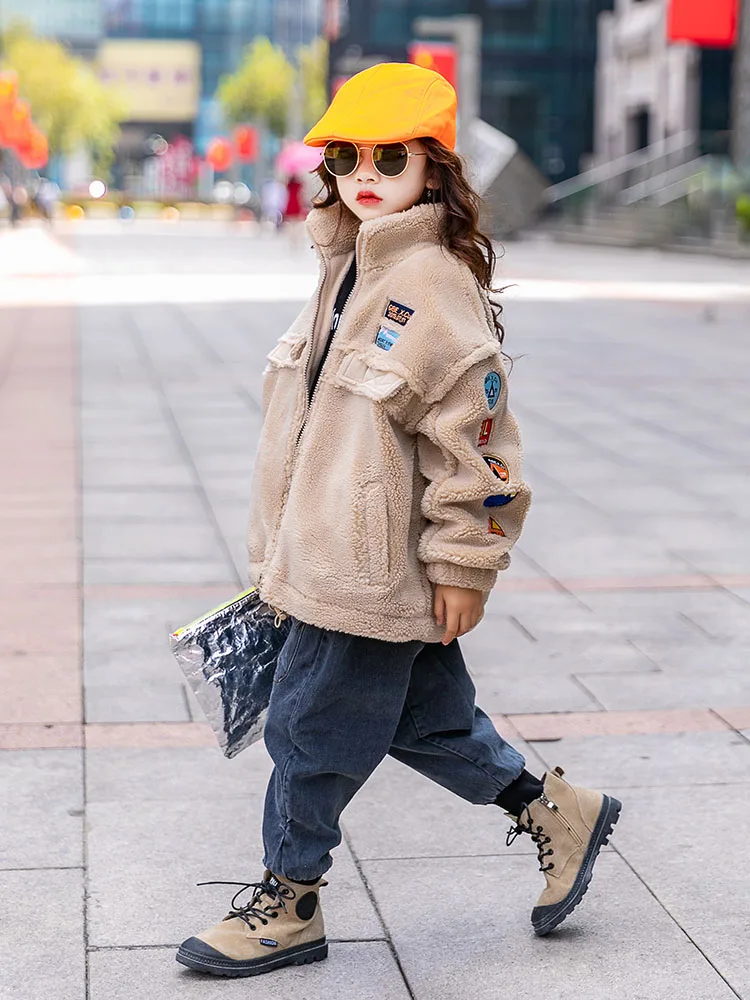 Girls Yangqi lambskin coat autumn and winter new children's girls plus velvet thickening fur coat