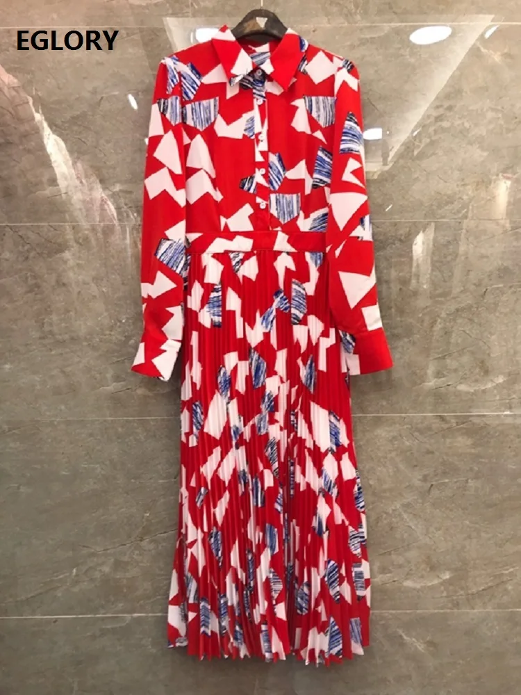 Женское плиссированное платье с отложным воротником красное или зеленое до