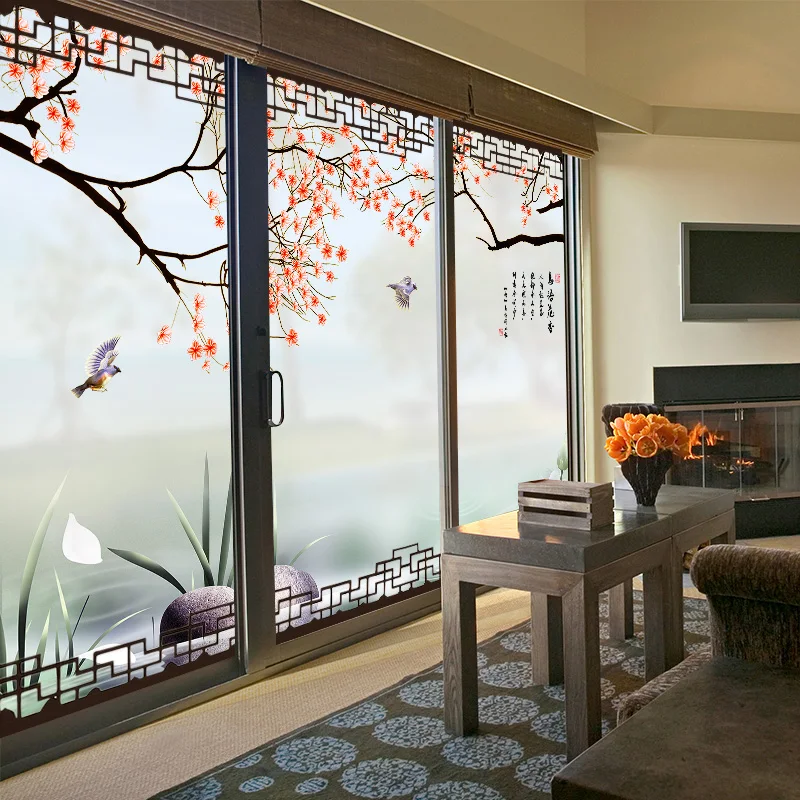 

Chinese frosted window glass sticker custom office anti-peep hotel tea restaurant decoration film
