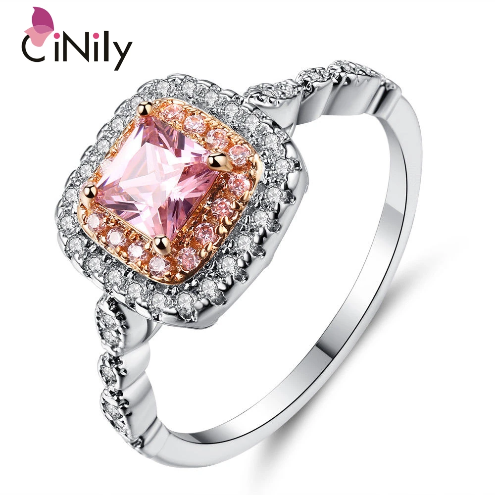 

CiNily Created Pink Stone Zircon Rose Gold/Silver Plated Wholesale New Sale for Women Jewelry Wedding Gift Ring Size 6-9 NJ80