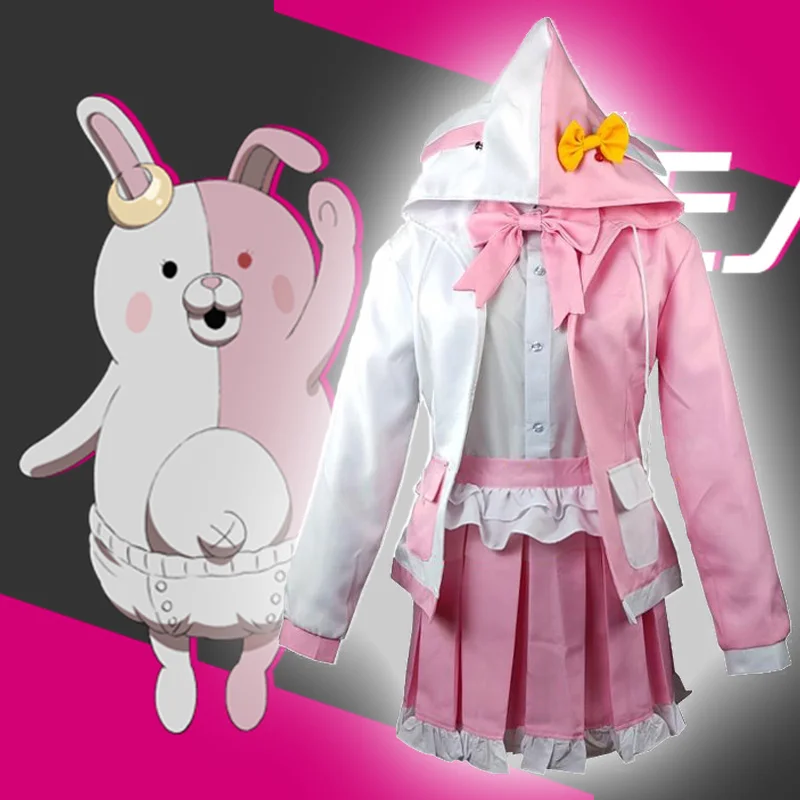 

Cosplay Anime Danganronpa 2 Goodbye Despair Pink White Coat Costumes Monomi Uniforms Christmas Party Outdoor Suit