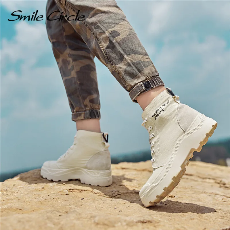 Ботильоны со смайликом женская парусиновая обувь на плоской платформе