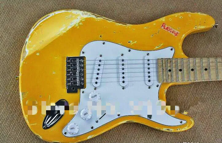 Высшее качество электронная гитара в старинном стиле желтого цвета однотонная