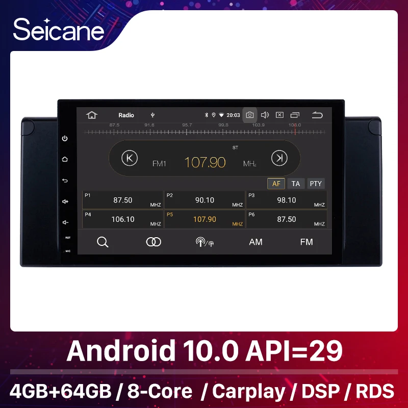 Seicane 4 + 64 ГБ Android 10 0 9 дюймов для BMW 5 серии E39 520i 523i 525i M5 1996 2003 Автомобильный GPS плеер с