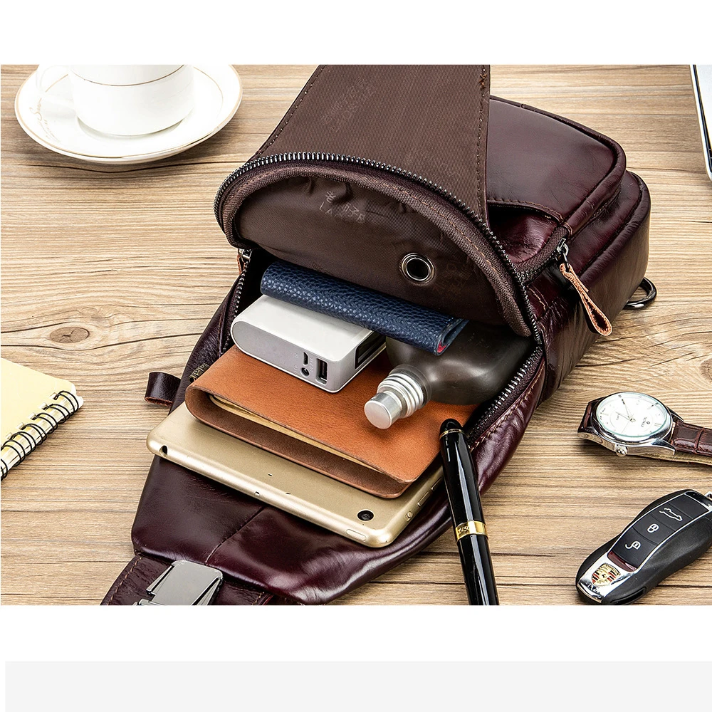 

Laoshizi 2020 Genuine Leather Chest Bag for Men Casual Messenger Bags Fashion Men's Chest Pack Large Capacity Business Bag's