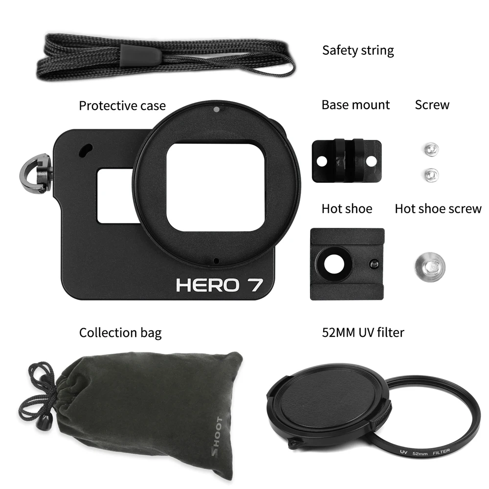 SHOOT CNC защитный чехол из алюминиевого сплава для GoPro Hero 7 6 5 Black с 52 мм УФ объективом