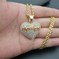 heart necklace pendant with stainless steel chain gold color aaa cubic zircon mens women hip hop rock jewelry