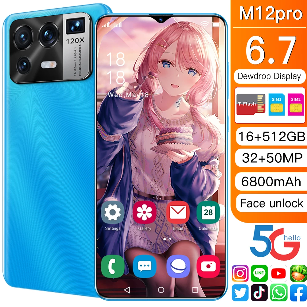 

Global Version XIAOM12 Pro 6.7 Inch Smartphone 12G+512G 32+50MP 6800mAh Andriod11.0 Mobile Phone Face ID 5G Support Google